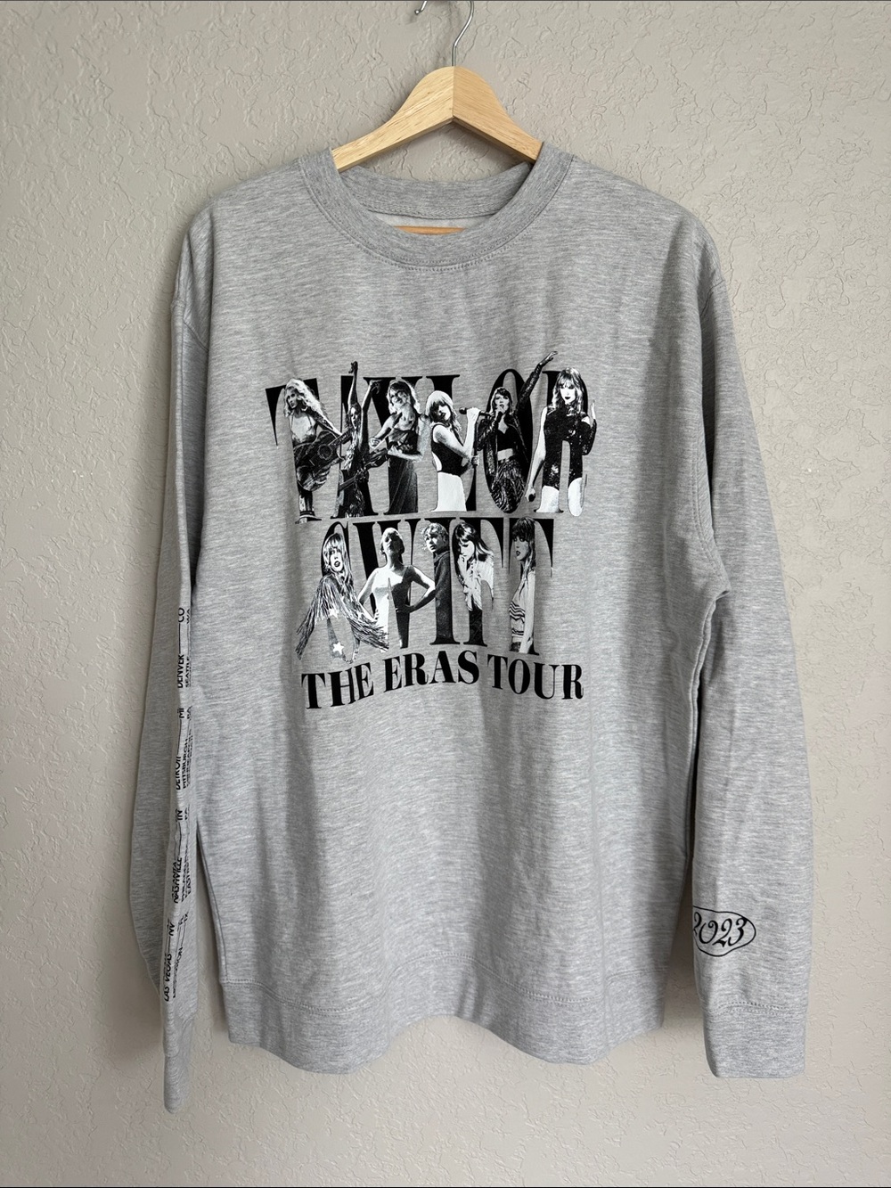 Taylor Swift Light Gray 'The Eras Tour' Graphic Long Sleeve Crewneck